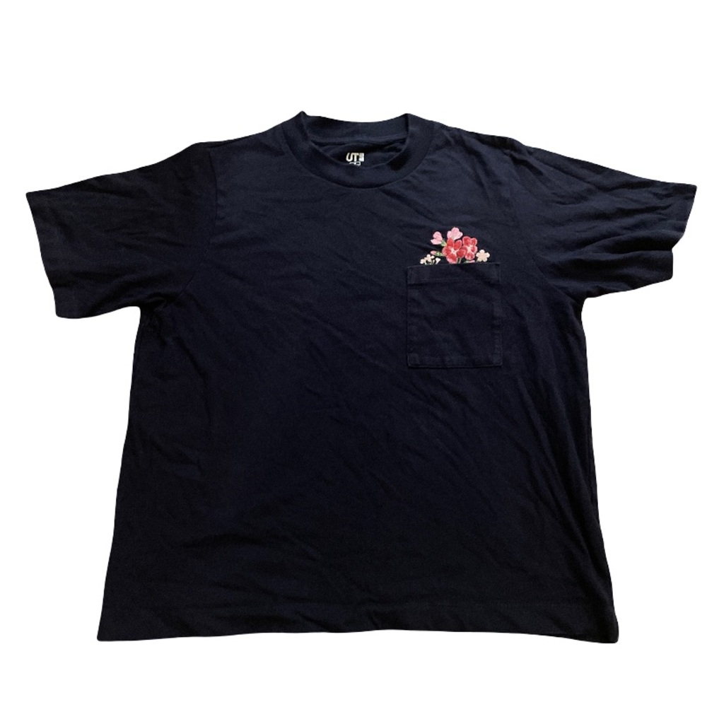 Uniqlo Navy T-Shirt with Floral Pocket